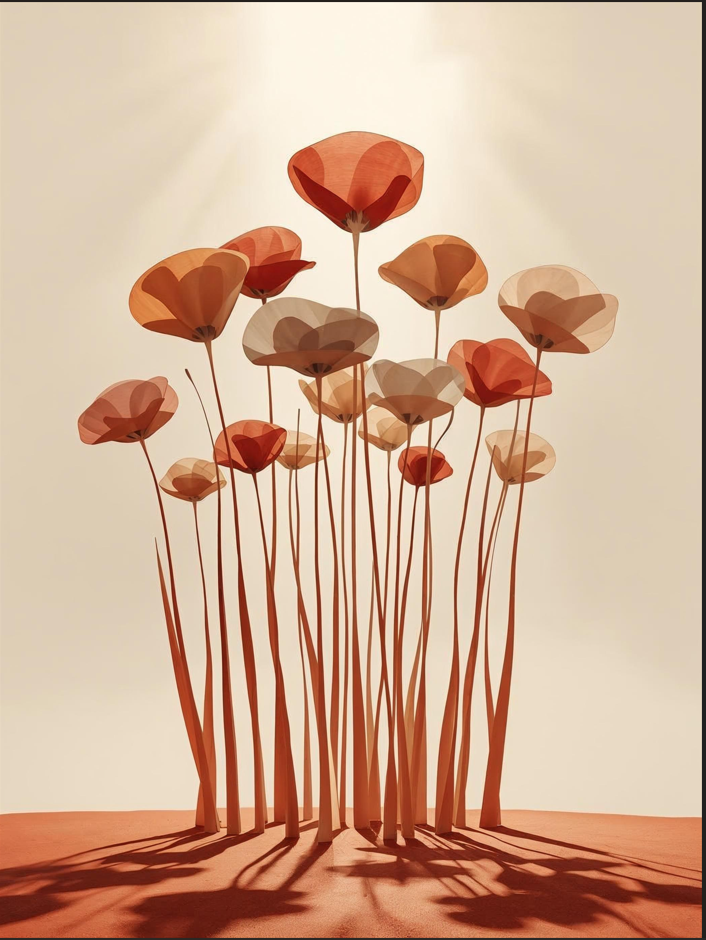 Art Abstrait Floral | Décoration Murale Fleurs Orange Beige | Œuvre Numérique Téléchargeable (Copie)