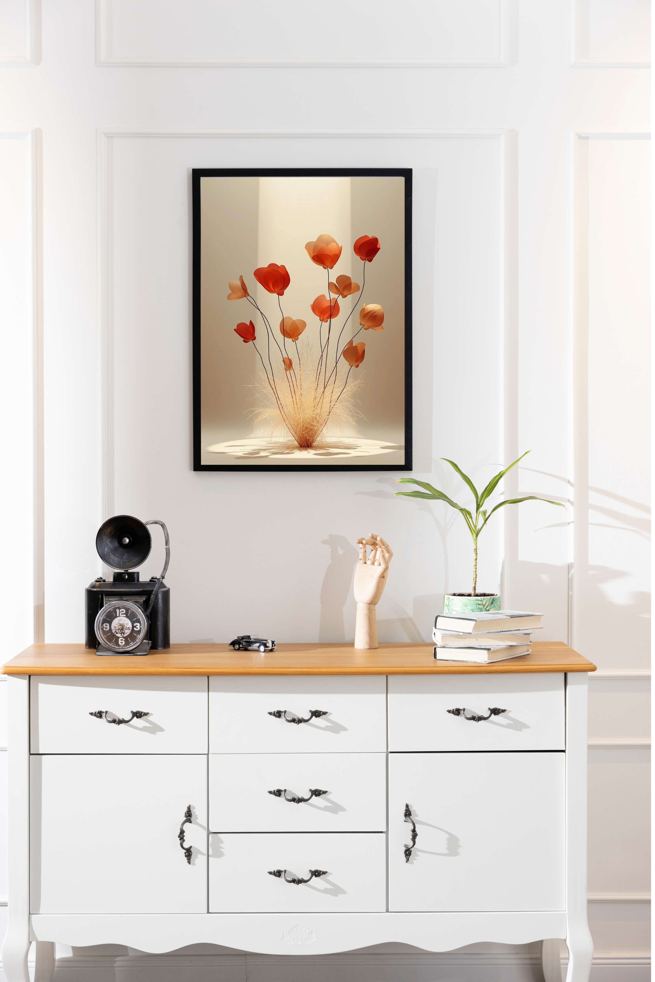 Art Abstrait Floral | Décoration Murale Fleurs Orange Beige | Œuvre Numérique Téléchargeable (Copie)