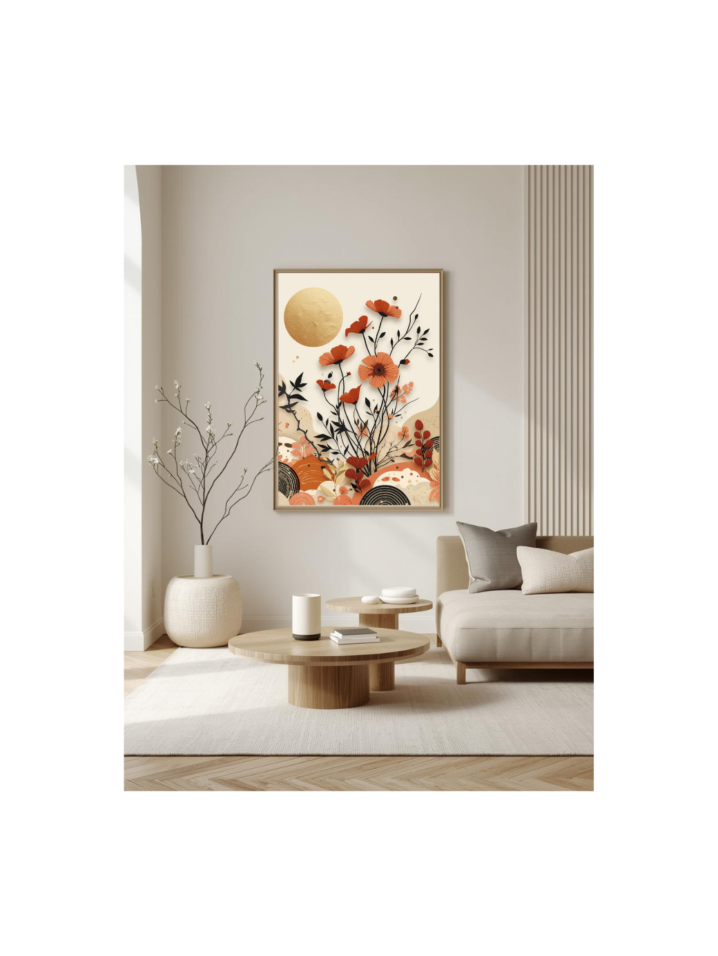 Abstract Floral Art Print - Modern Botanical - Digital Download - Neutral Beige Wall Decor - Contemporary Flower Poster