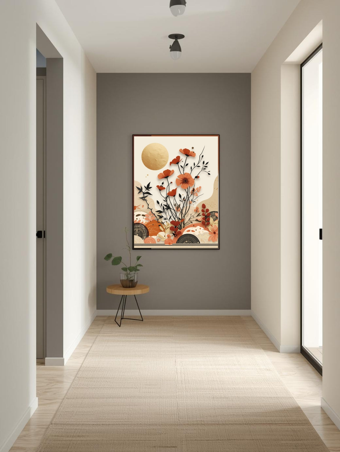 Abstract Floral Art Print - Modern Botanical - Digital Download - Neutral Beige Wall Decor - Contemporary Flower Poster