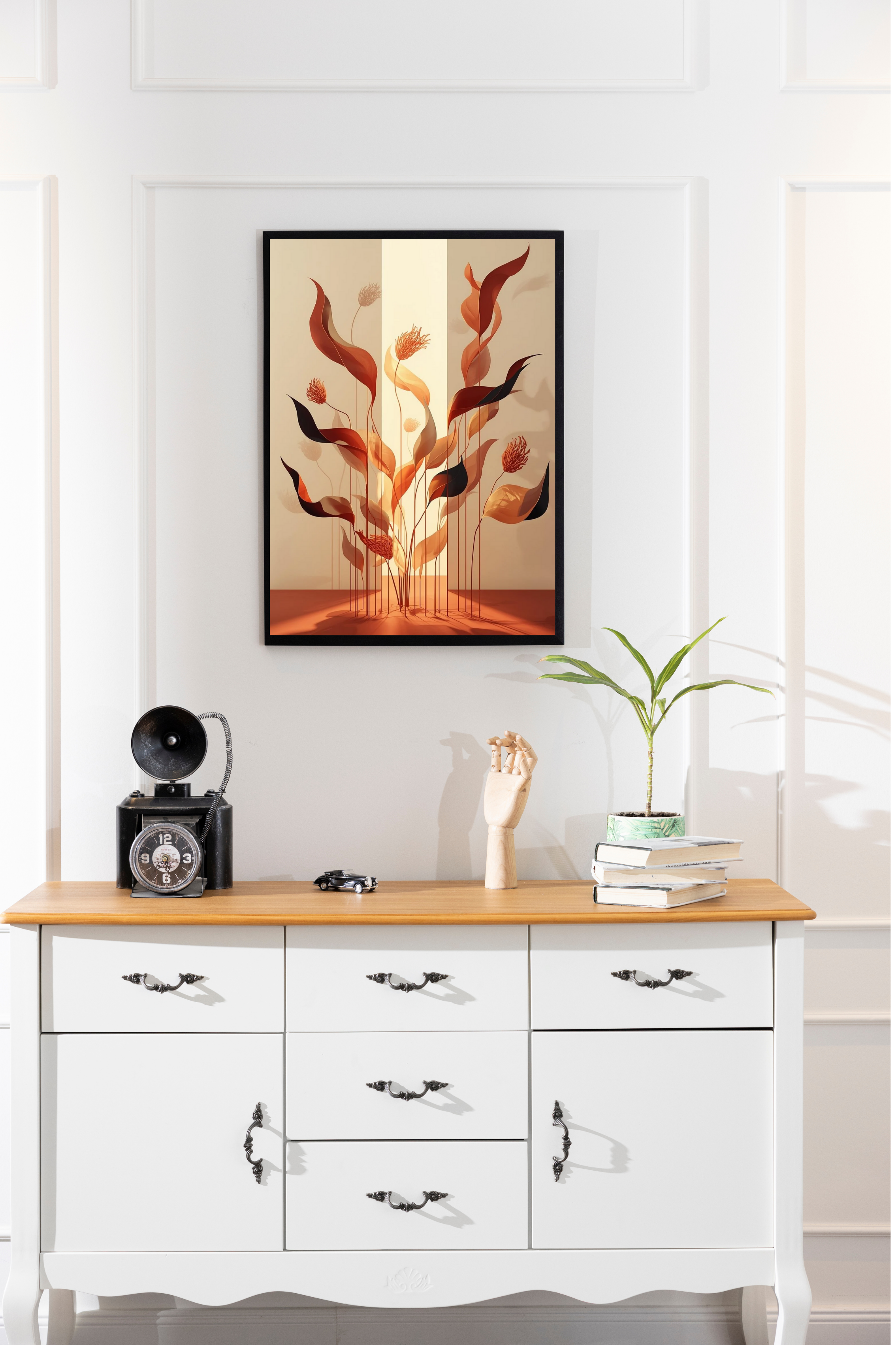 Art Abstrait Coquelicots | Décoration Murale Fleurs Orange Beige | Œuvre Numérique Téléchargeable