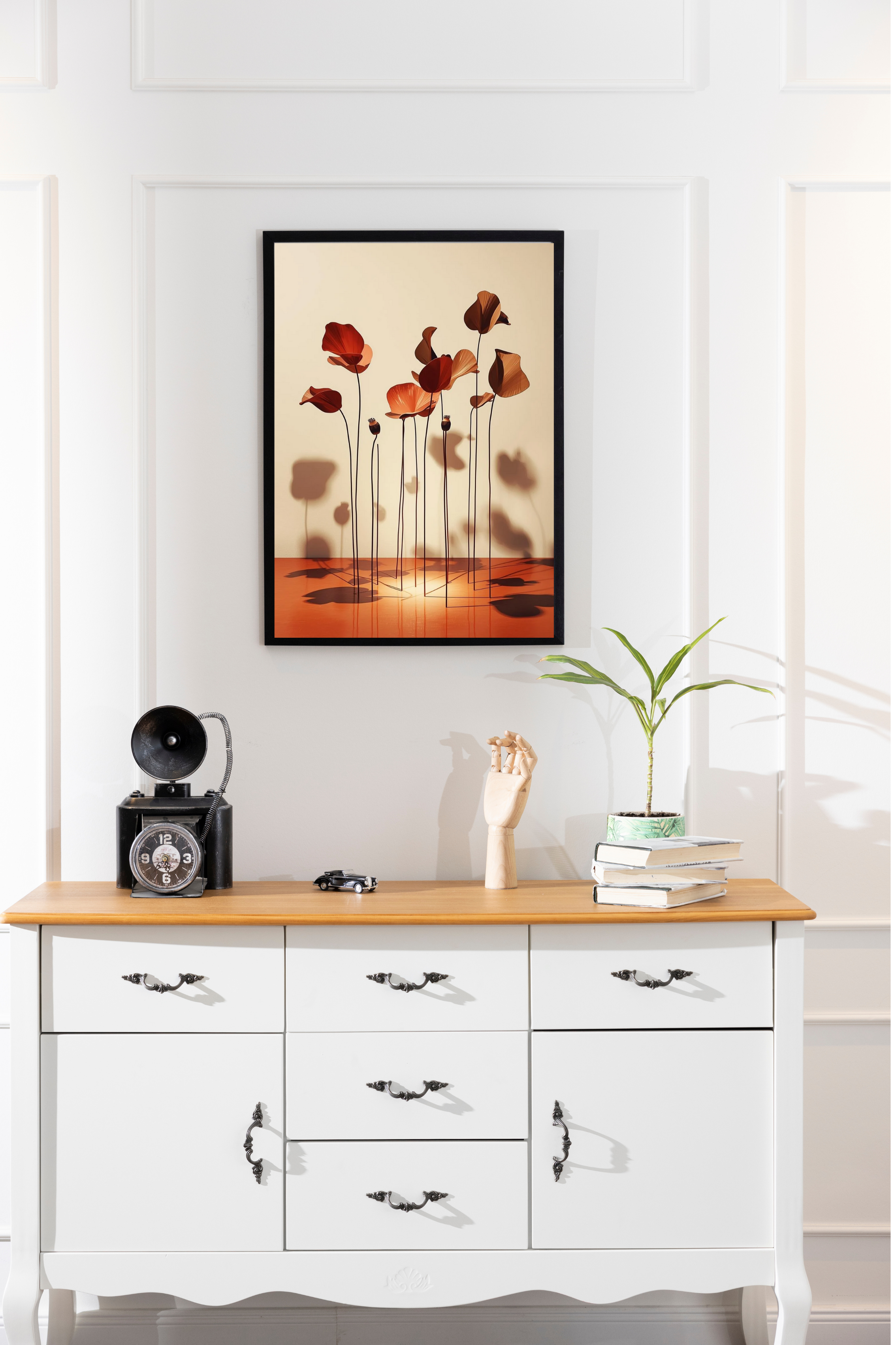 Art Abstrait Floral | Décoration Murale Fleurs Orange Beige | Œuvre Numérique Téléchargeable