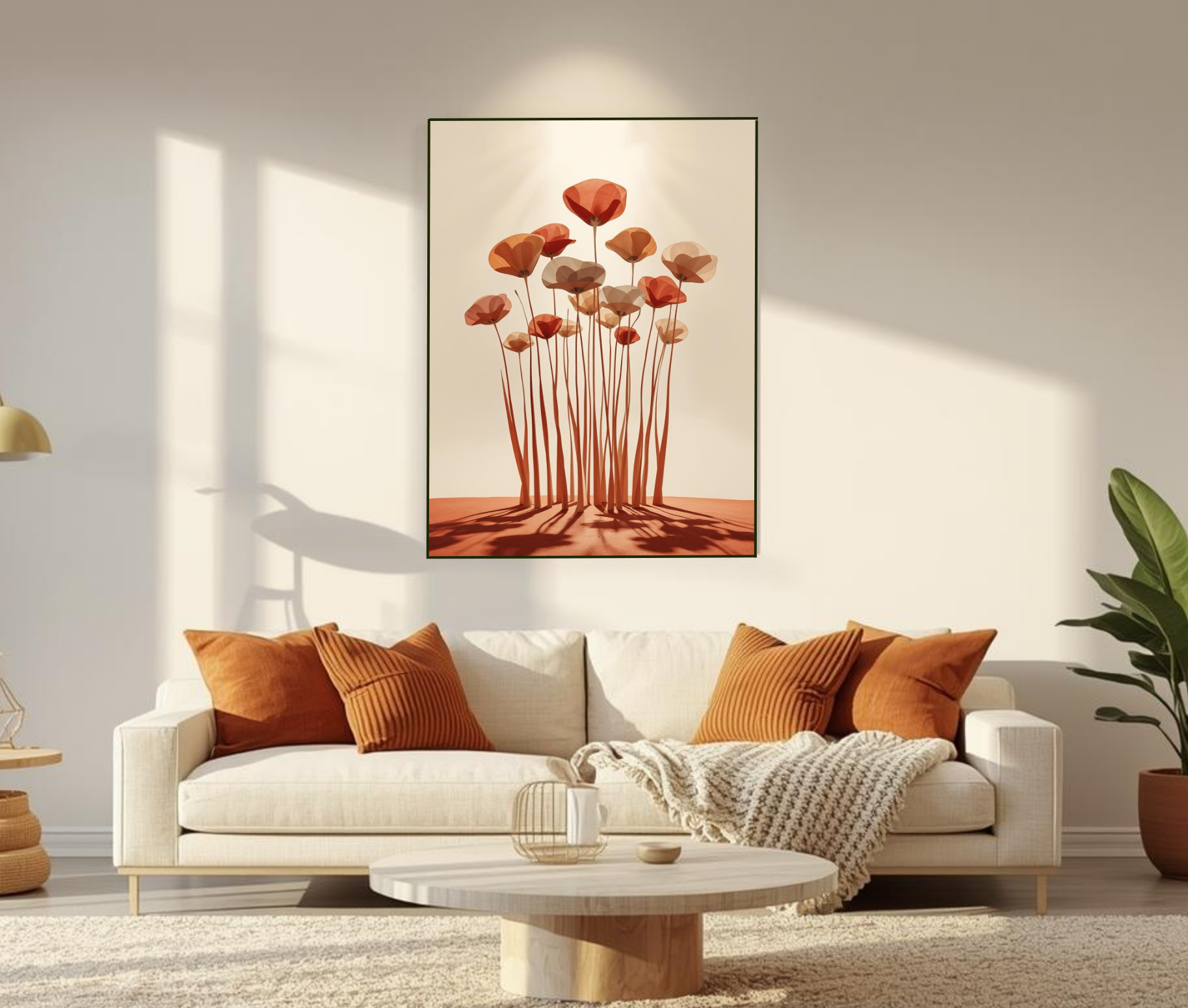 Art Abstrait Floral | Décoration Murale Fleurs Orange Beige | Œuvre Numérique Téléchargeable (Copie)