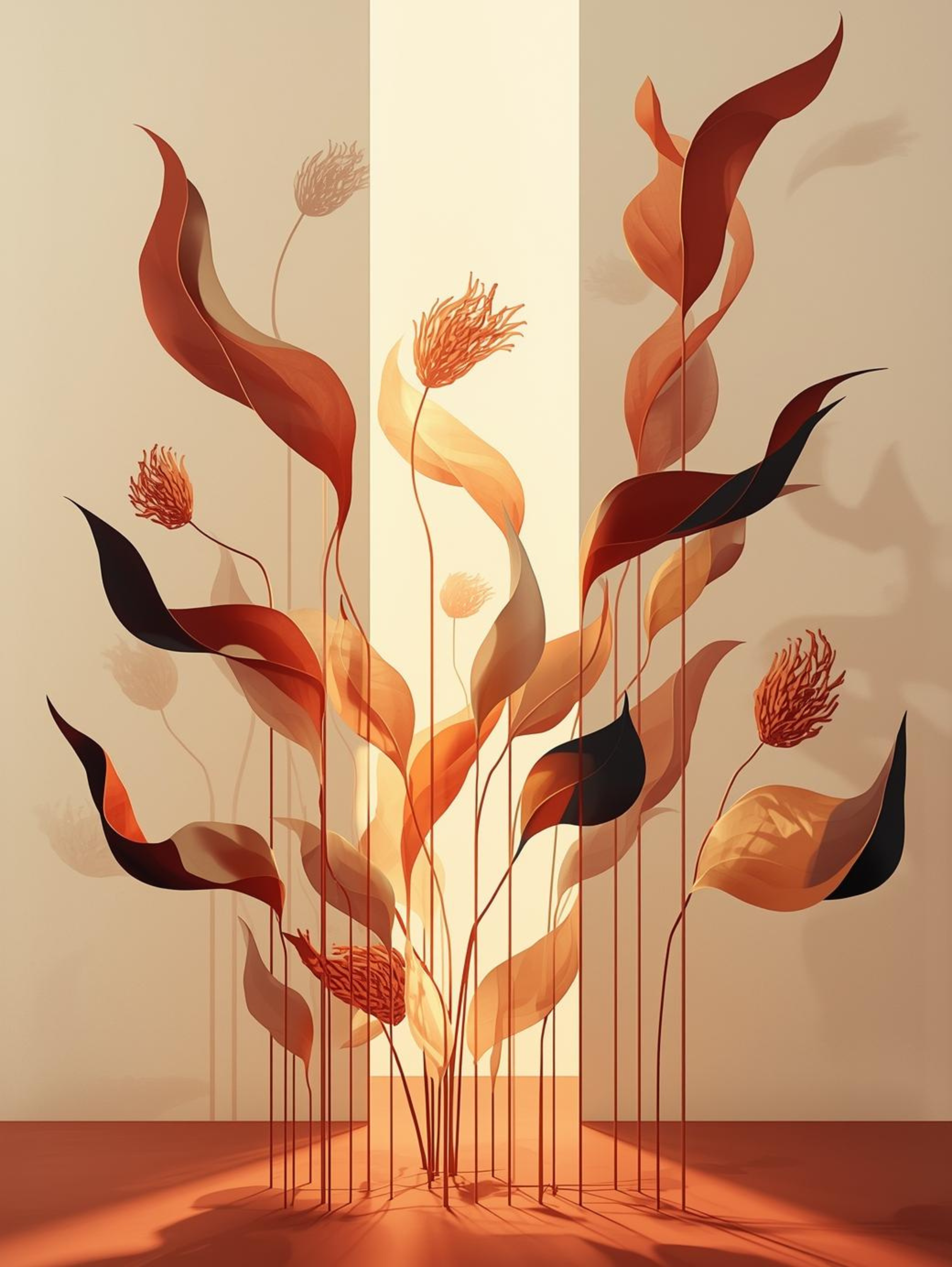 Art Abstrait Coquelicots | Décoration Murale Fleurs Orange Beige | Œuvre Numérique Téléchargeable