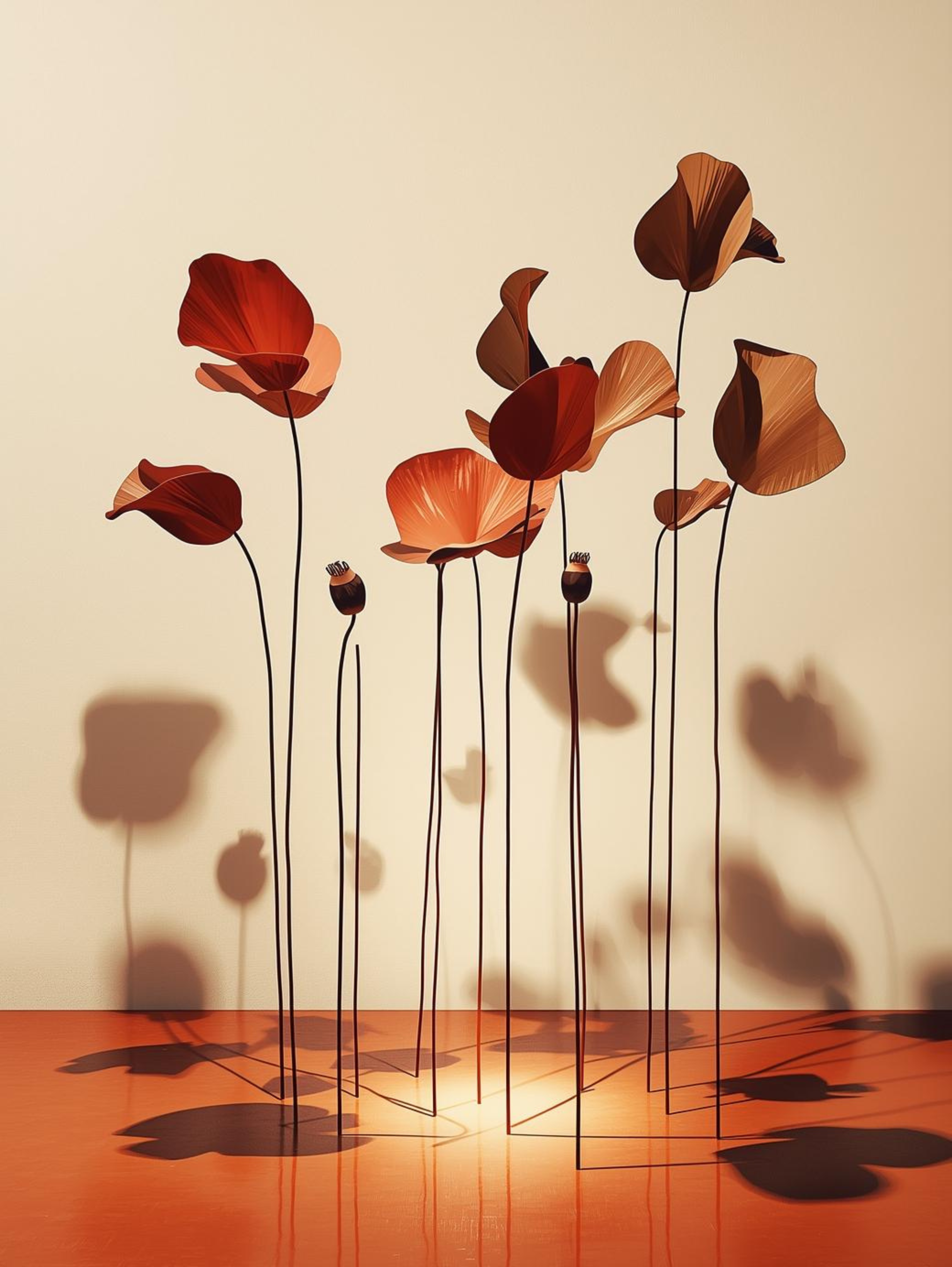 Art Abstrait Floral | Décoration Murale Fleurs Orange Beige | Œuvre Numérique Téléchargeable